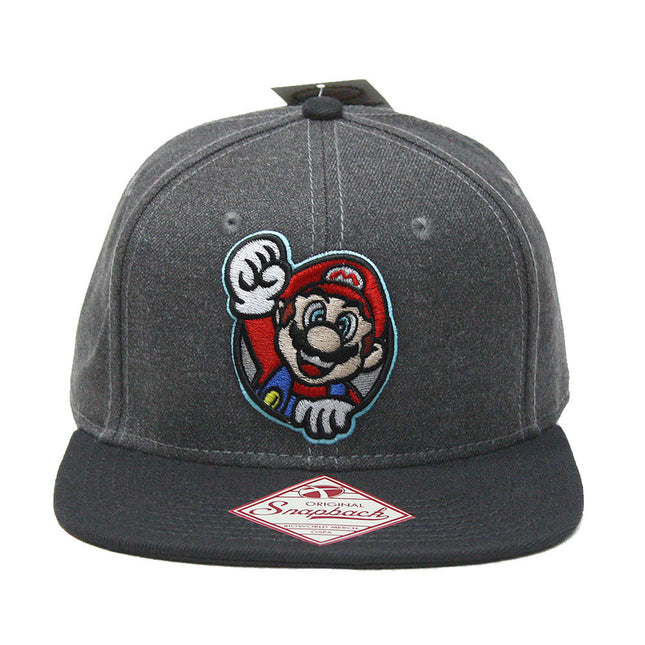 Nintendo Super Mario Gray Snapback Flat Brim Baseball Cap