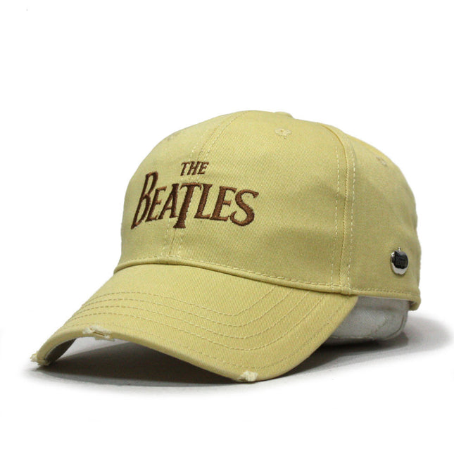 The Beatles Classic Drop T Logo Cream Distressed Adjustable Baseball Cap