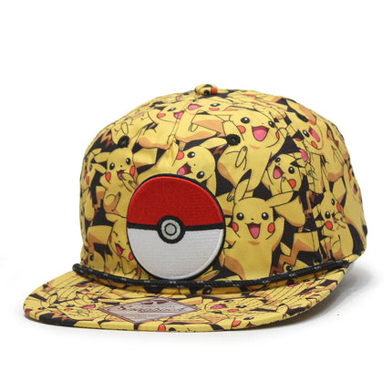Pokemon Sublimated Pikachu, Embroidered Pokeball Snapback Baseball Cap