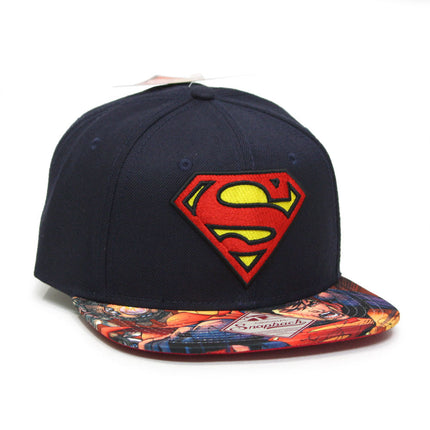Superman Logo and Sublimated Flat Brim Adjustable Snapback Baseball Cap
