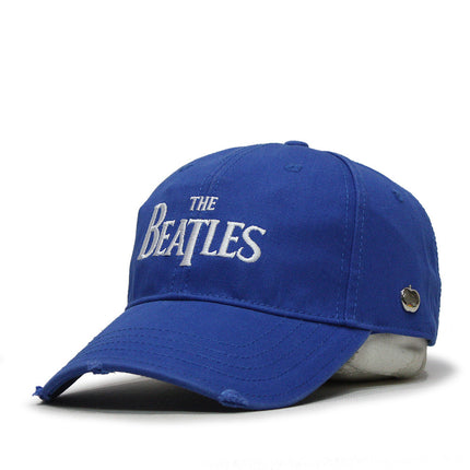 The Beatles Classic Drop T Logo Distressed Adjustable Baseball Cap Royal