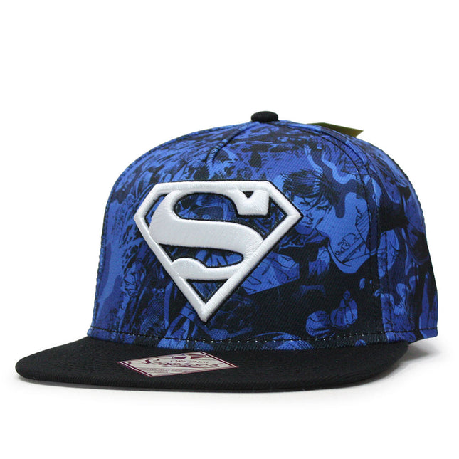 Superman All Over Print Camo Blue Flat Brim Adjustable Snapback Baseball Cap