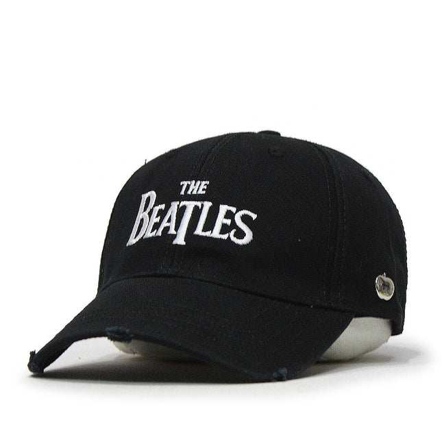 The Beatles Classic Drop T Logo Black Distressed Adjustable Baseball Cap