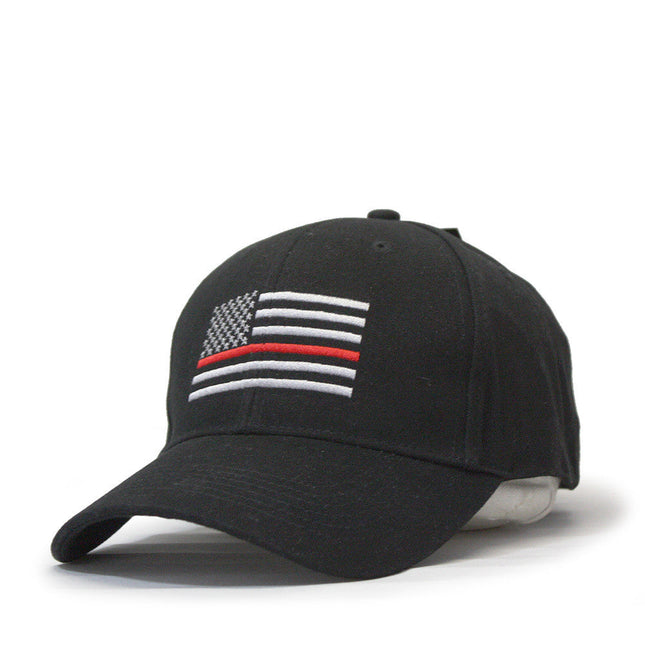 Vintage Red Line US Flag Cotton Adjustable Baseball Cap Black