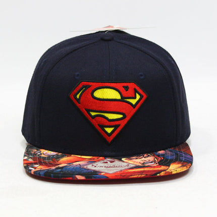 Superman Logo and Sublimated Flat Brim Adjustable Snapback Baseball Cap