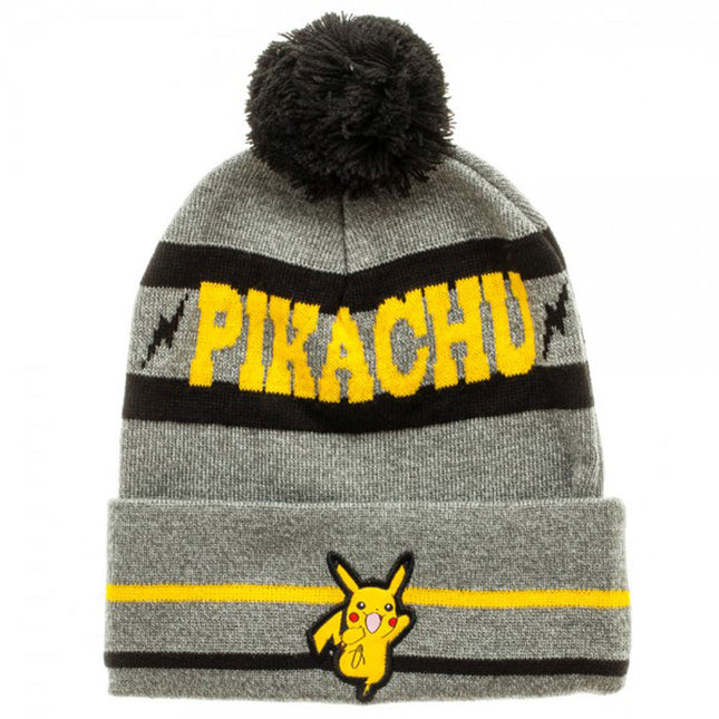 Pokemon Pikachu Cuff Knit Pom Beanie Gray