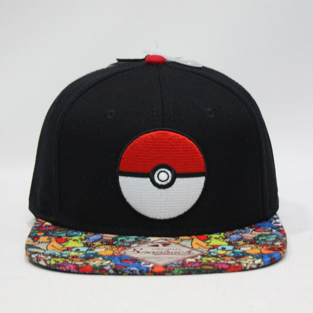 Pokemon Embroidered Pokeball with Sublimated Flat Bill Snapback Baseball Cap