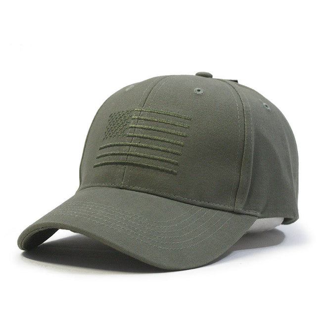 Vintage Tone on Tone USA Flag Cotton Adjustable Baseball Cap Olive Drab