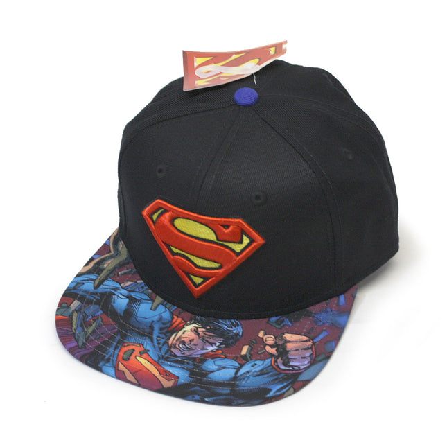 Superman Embroidered Logo and Sublimated Bill Adjustable Snapback Baseball Cap