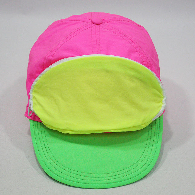 Cap Sac Adjustable Cap with Pocket Tri-Color - Pink/Yellow/Green
