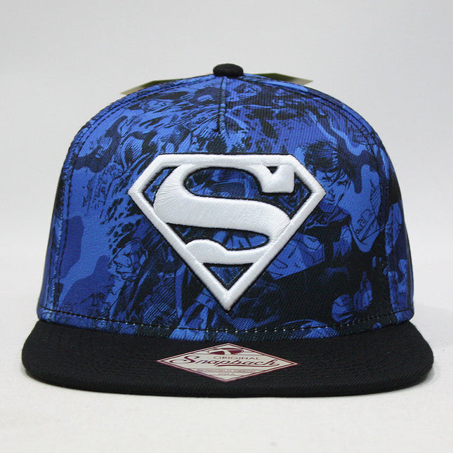 Superman All Over Print Camo Blue Flat Brim Adjustable Snapback Baseball Cap
