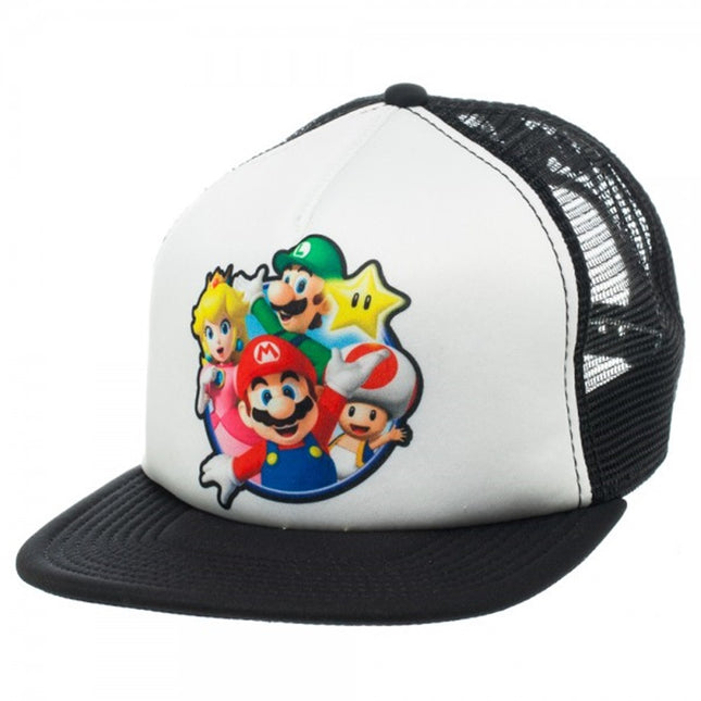 Nintendo Super Mario Group Flat Brim Mesh Adjustable Snapback Trucker Baseball Cap