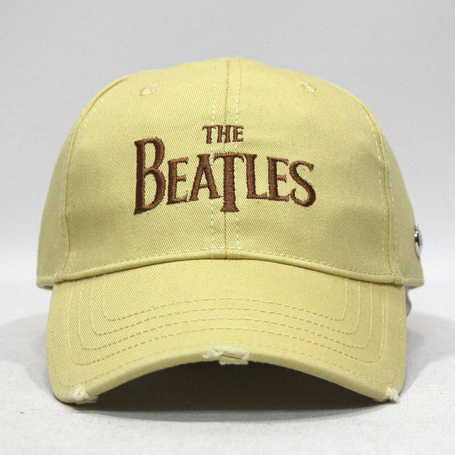 The Beatles Classic Drop T Logo Cream Distressed Adjustable Baseball Cap
