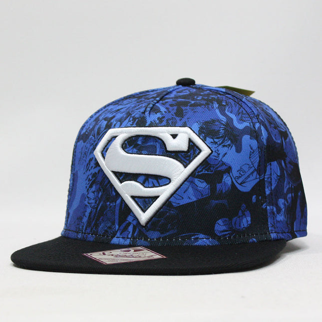 Superman All Over Print Camo Blue Flat Brim Adjustable Snapback Baseball Cap