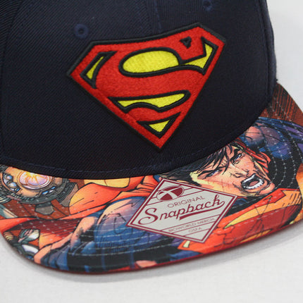 Superman Logo and Sublimated Flat Brim Adjustable Snapback Baseball Cap