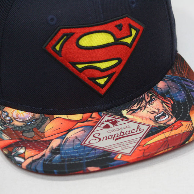 Superman Logo and Sublimated Flat Brim Adjustable Snapback Baseball Cap