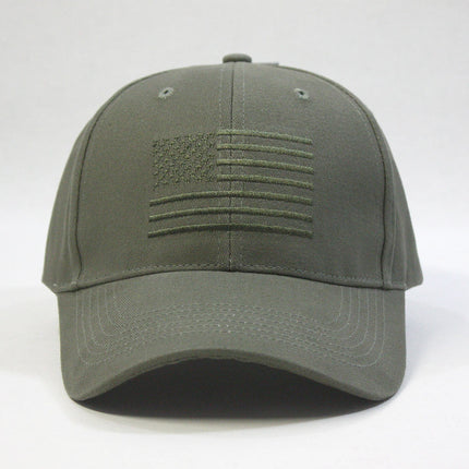 Vintage Tone on Tone USA Flag Cotton Adjustable Baseball Cap Olive Drab