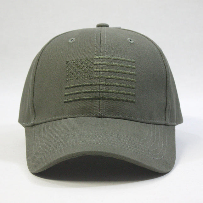 Vintage Tone on Tone USA Flag Cotton Adjustable Baseball Cap Olive Drab