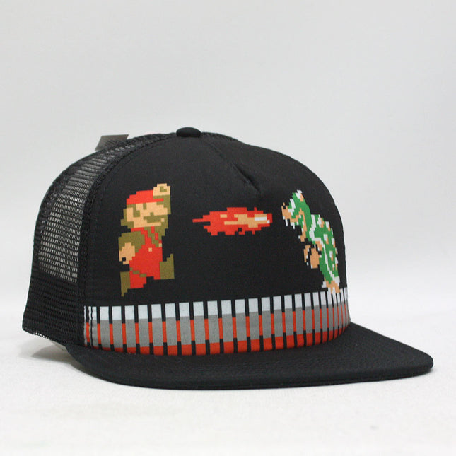 Nintendo Super Mario Black Flat Brim Trucker Snapback Baseball Cap