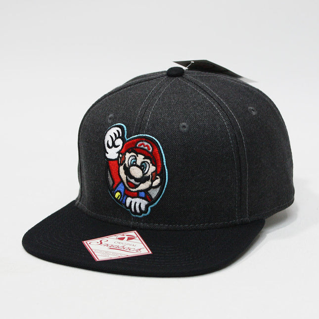 Nintendo Super Mario Gray Snapback Flat Brim Baseball Cap