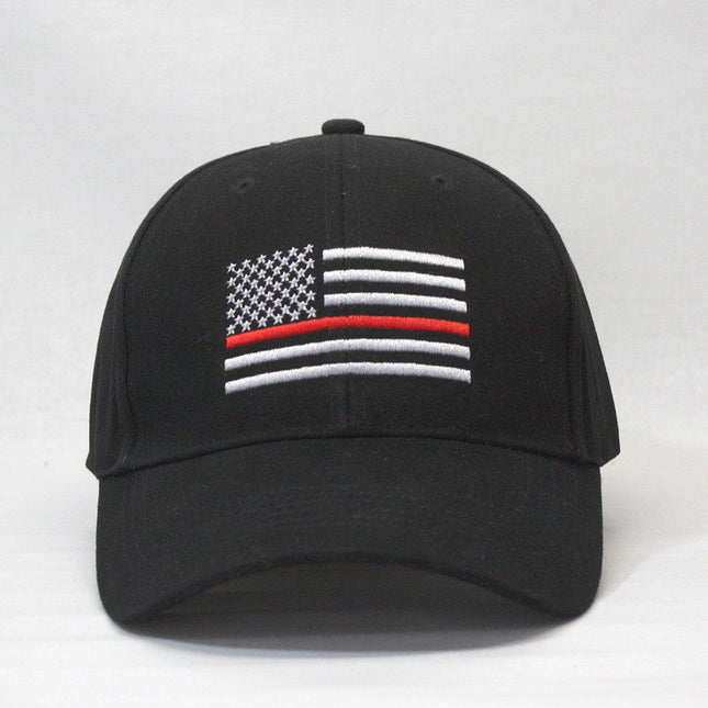 Vintage Red Line US Flag Cotton Adjustable Baseball Cap Black