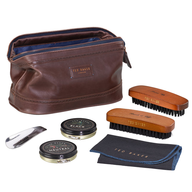 Ted Baker London Brogue Shoe Shine Care Kit Walnut Brown