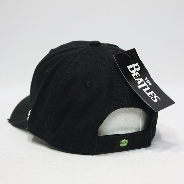 The Beatles Classic Drop T Logo Black Distressed Adjustable Baseball Cap