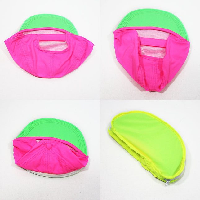 Cap Sac Adjustable Cap with Pocket Tri-Color - Pink/Yellow/Green