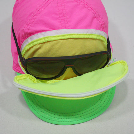 Cap Sac Adjustable Cap with Pocket Tri-Color - Pink/Yellow/Green