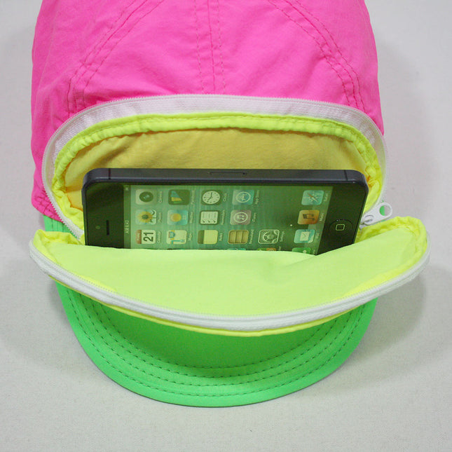Cap Sac Adjustable Cap with Pocket Tri-Color - Pink/Yellow/Green