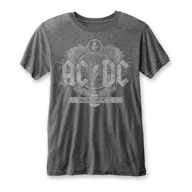 AC/DC Unisex Fashion Black Ice Burn Out Tee Shirt - Charcoal Gray