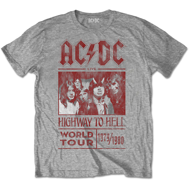 AC/DC Men's Highway to Hello World Tour 1979/1980 Cotton Short Sleeves T Shirt Gray