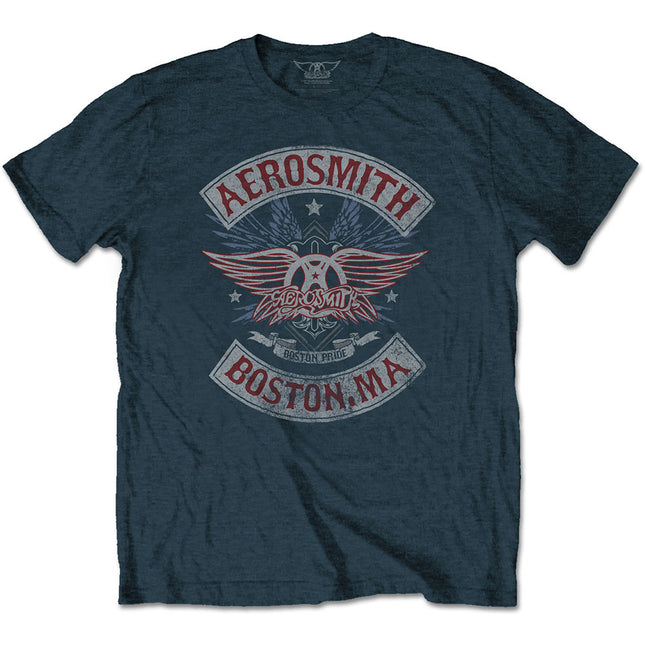 Aerosmith Men's Boston Pride Cotton Short Sleeves T Shirt Denim Blue