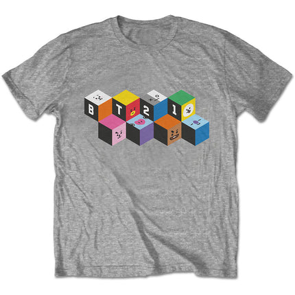 BTS BT21 Unisex Cotton Crew Neck Short Sleeves T Shirt - Blocks - Gray