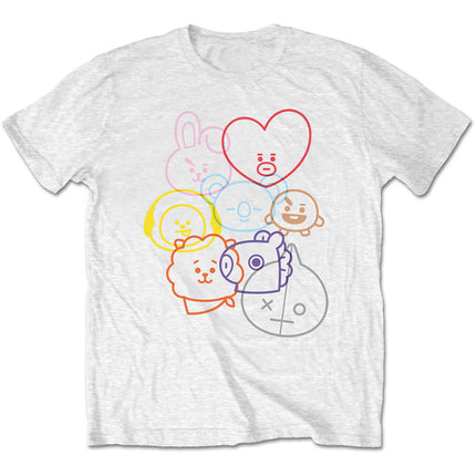 BTS BT21 Unisex Cotton Crew Neck Short Sleeves Tee Shirt - Faces - White
