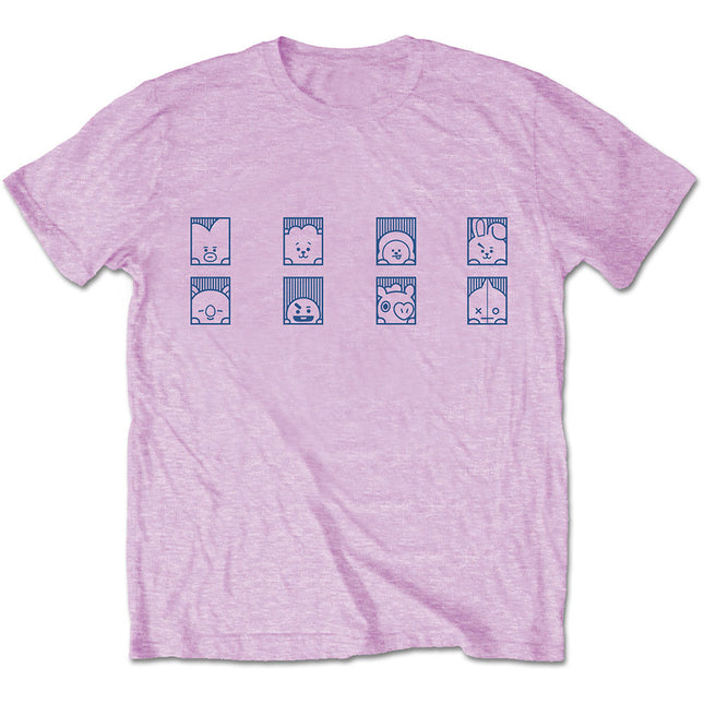 BTS BT21 Unisex Cotton Crew Neck Short Sleeves Tee Shirt - Group Squares - Pink