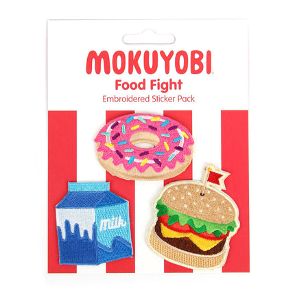 Food Fight Decorative Embroidered Sew or Sticker Patch Pack
