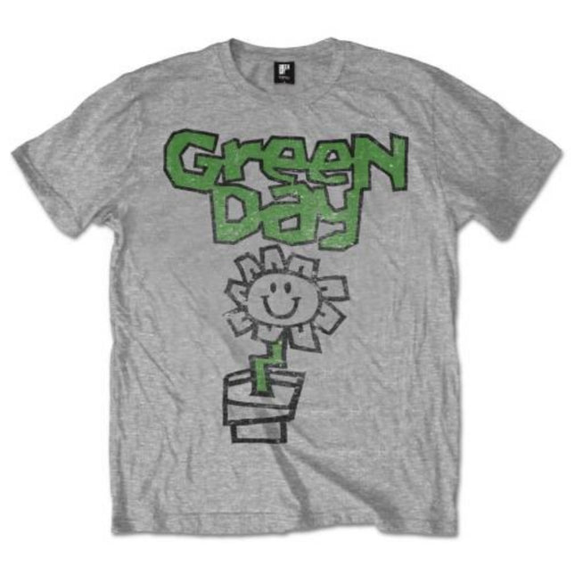 Green Day Unisex Flower Pot Cotton Tee Shirts Gray