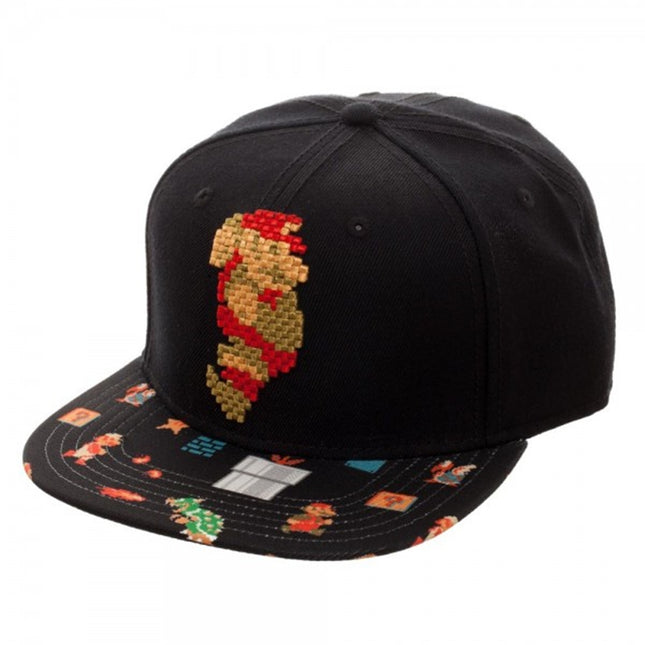 Nintendo Pixelated Super Mario 8 Bit Sublimated Flat Bill Snapback Baseball Cap
