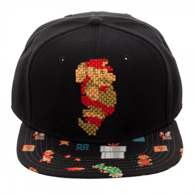 Nintendo Pixelated Super Mario 8 Bit Sublimated Flat Bill Snapback Baseball Cap