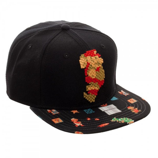 Nintendo Pixelated Super Mario 8 Bit Sublimated Flat Bill Snapback Baseball Cap