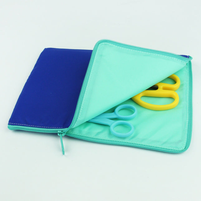 Basic Solid Two Tone Zip Pouches - Blue / Large