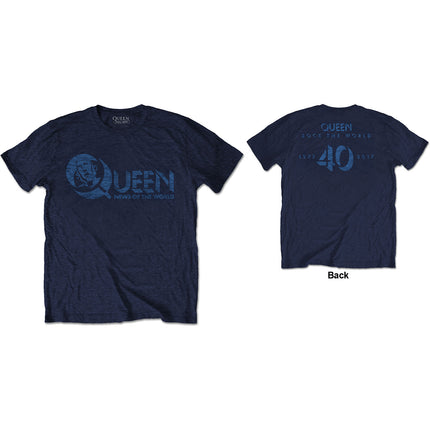 Queen Men's News of the World 40th Vintage Logo Cotton Tee Shirt Navy