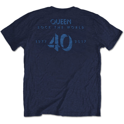 Queen Men's News of the World 40th Vintage Logo Cotton Tee Shirt Navy