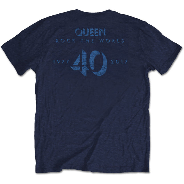 Queen Men's News of the World 40th Vintage Logo Cotton Tee Shirt Navy
