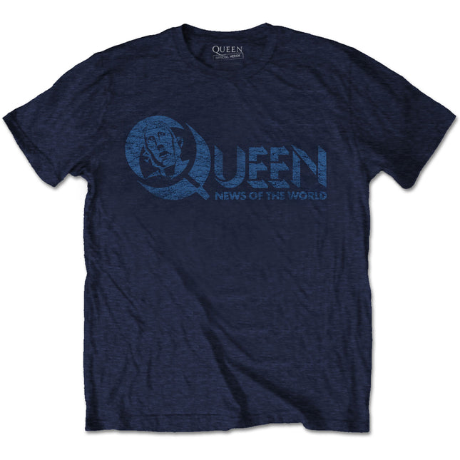 Queen Men's News of the World 40th Vintage Logo Cotton Tee Shirt Navy