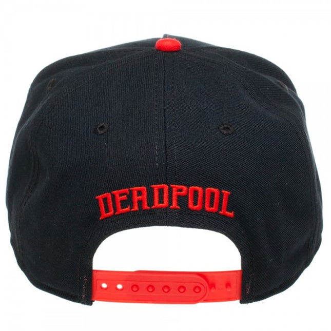 Marvel Kawaii Deadpool Embroidered Black/Red Flat Brim Adjustable Snapback Baseball Cap