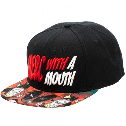 Marvel Kawaii Deadpool Embroidered Merc with a Mouth Flat Brim Adjustable Snapback Baseball Cap