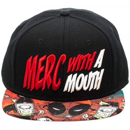 Marvel Kawaii Deadpool Embroidered Merc with a Mouth Flat Brim Adjustable Snapback Baseball Cap