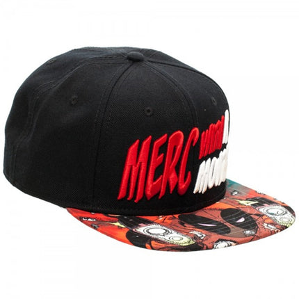 Marvel Kawaii Deadpool Embroidered Merc with a Mouth Flat Brim Adjustable Snapback Baseball Cap